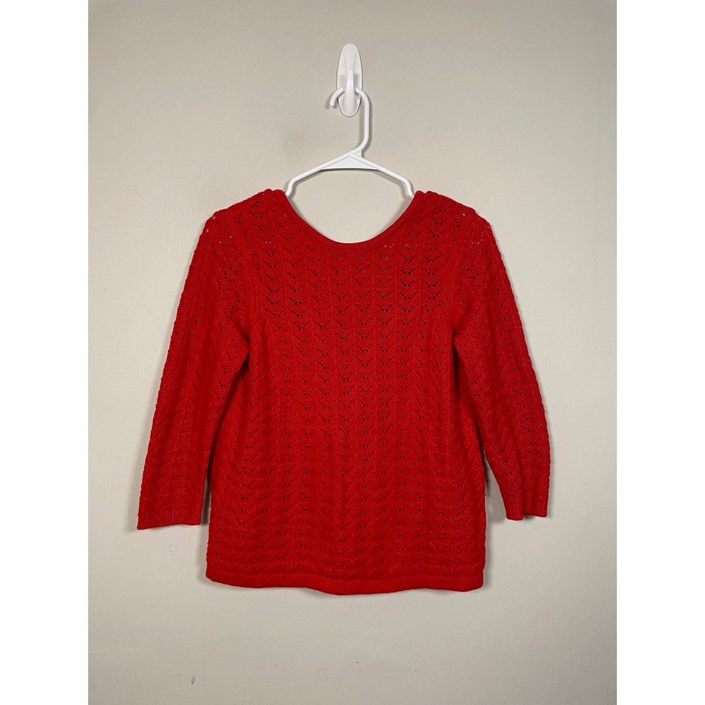Boden Red Pointelle Knit 3/4 Sleeve Sweater Size Small Preppy Holiday Wool Blend